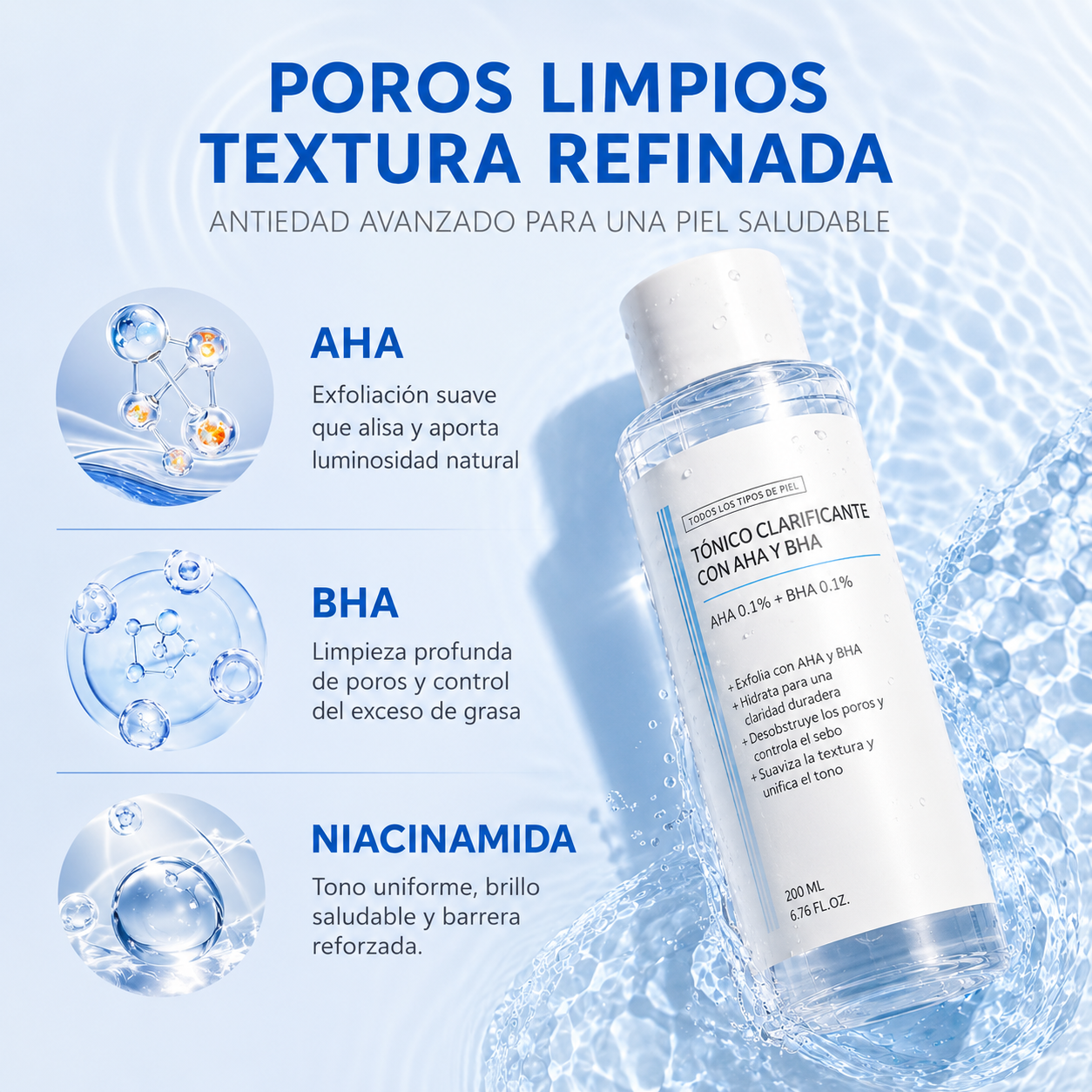 Tónico Coreano Iluminador Cuidado de Piel Grasa AHA + BHA – 200ml