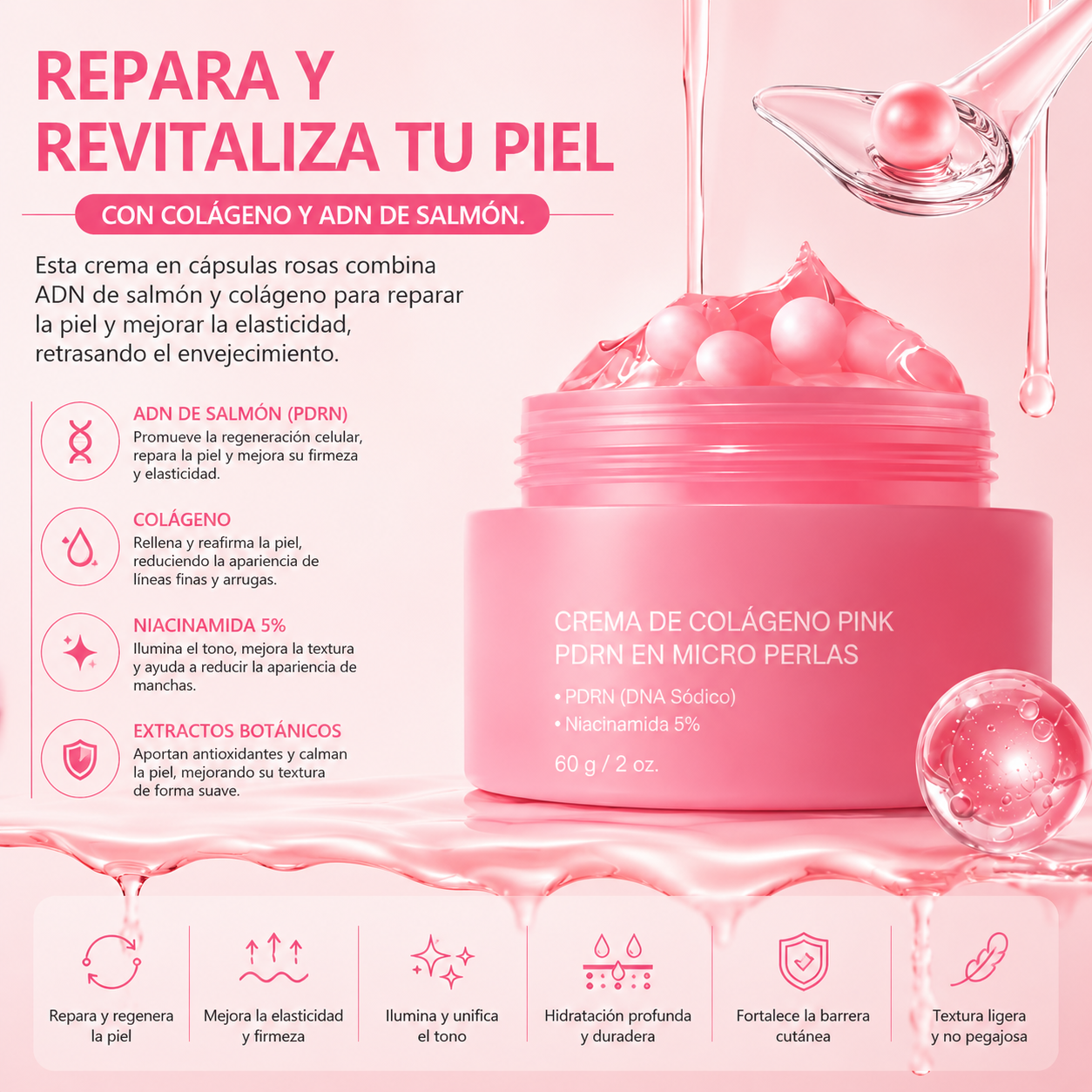 Crema Coreana Aclarante con Colágeno y Niacinamida en Micro Perlas – 60ml